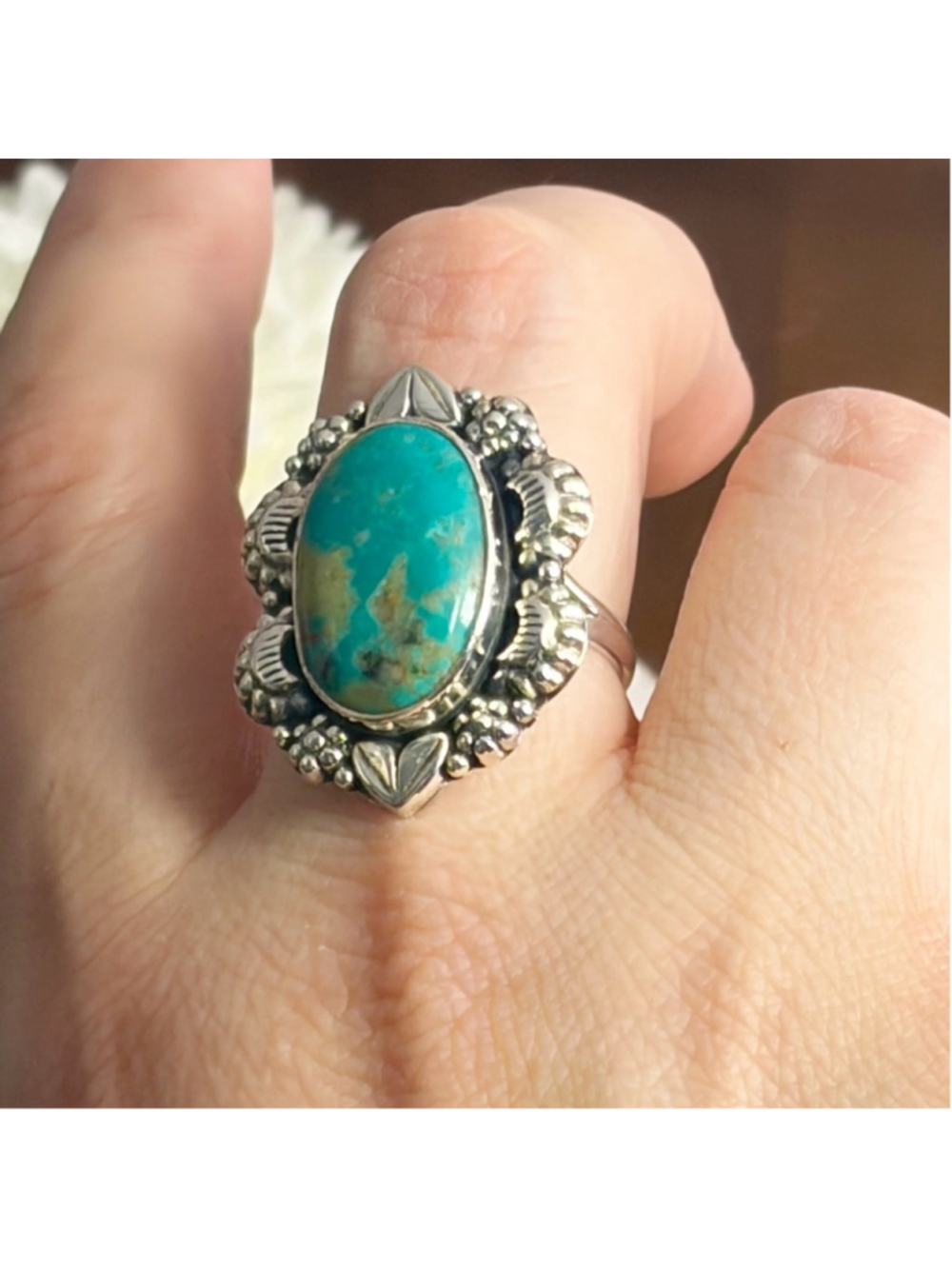 Sonoran Gold Turquoise Navajo Style Ring Size 8 1/4 8.5 Pure Sterling Silver 925 - Picture 6 of 13